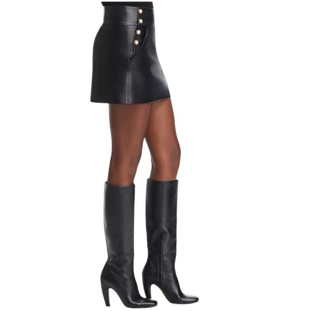 NWT Alice and Olivia Donald high rise faux leather mini skirt size 6 - Picture 5 of 14